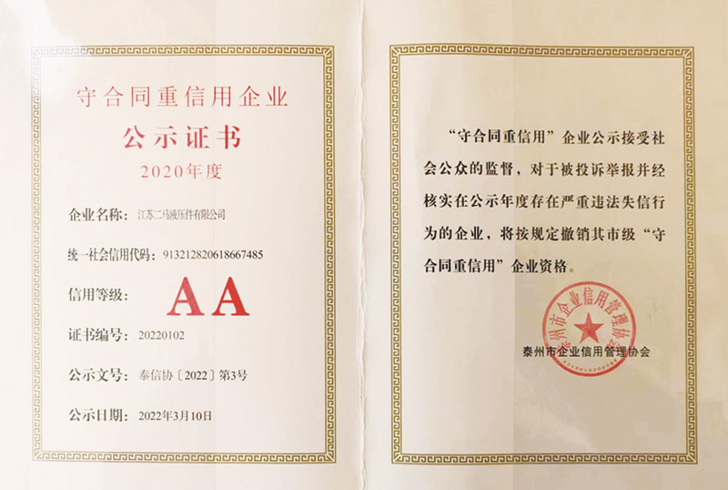 守合同重信用企业证书